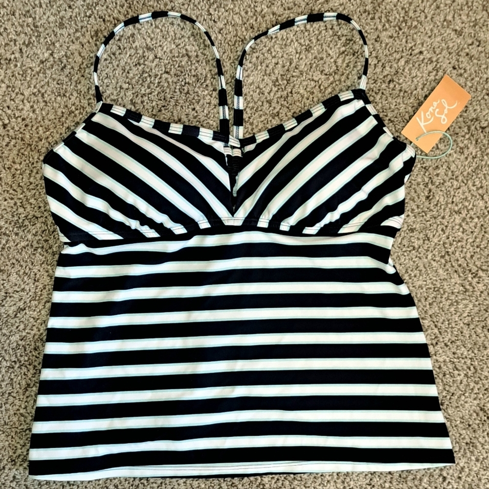 NWT Kona Sol Blue & White Stripe Tankini Swimsuit Top Women's Size Large